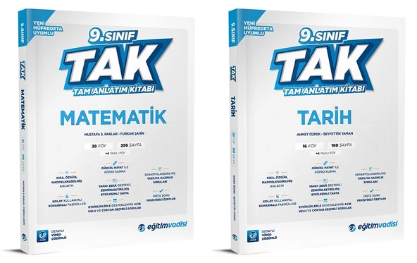 Eğitim Vadisi 2025 9. Sınıf Matematik + Tarih Tak Tam Anlatım Seti 2 Kitap