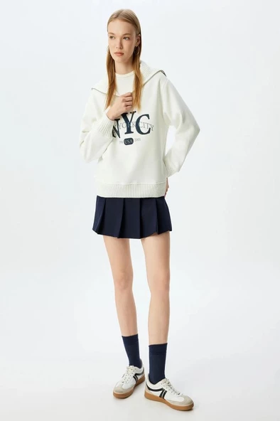 Koton Dik Yaka Yarım Fermuarlı Kolej Baskılı Şardonlu Oversize Sweatshirt - 2