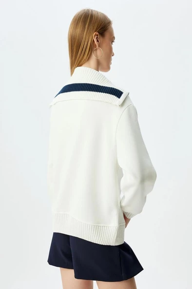 Koton Dik Yaka Yarım Fermuarlı Kolej Baskılı Şardonlu Oversize Sweatshirt - 4