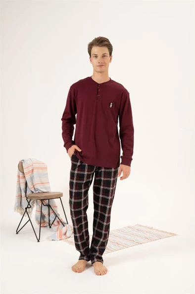 Estiva %100 Pamuk İnterlok Ekose Kareli Erkek Pijama Takım - 4