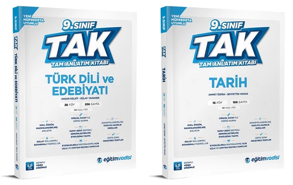 Eğitim Vadisi 2025 9. Sınıf Edebiyat + Tarih Tak Tam Anlatım Seti 2 Kitap