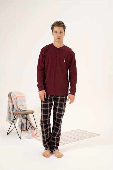 Estiva %100 Pamuk İnterlok Ekose Kareli Erkek Pijama Takım - 5