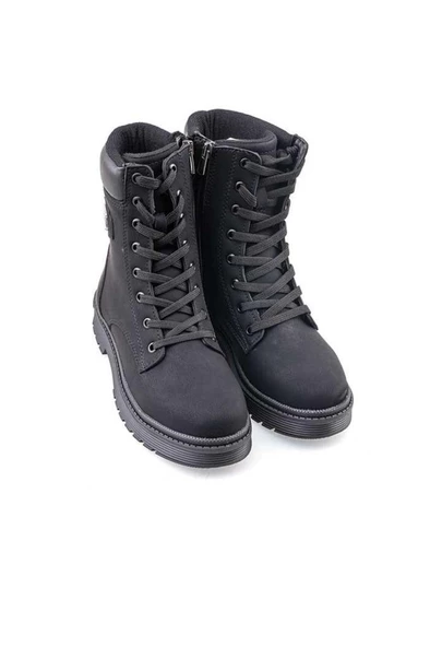 Polact 24070-24 Deri Fermuarlı Kadın Bot Nubuk Siyah - Resim 2