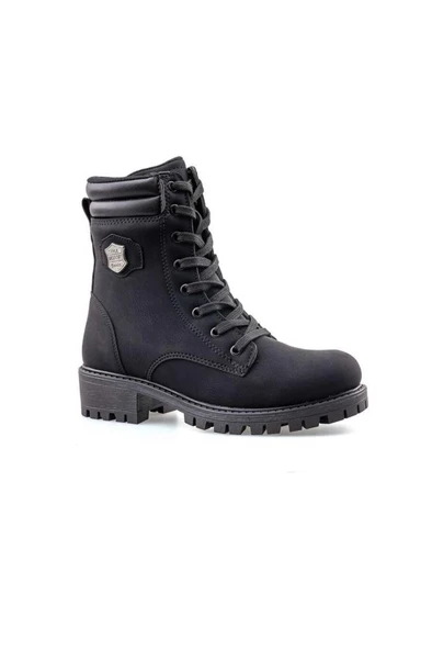 Polact 24028-24 Deri Fermuarlı Kadın Bot Nubuk Siyah ürün görseli 1