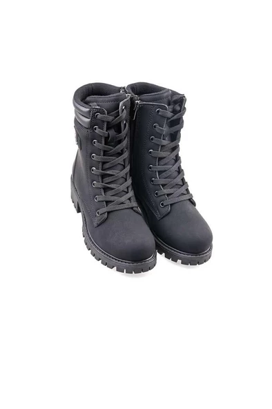 Polact 24028-24 Deri Fermuarlı Kadın Bot Nubuk Siyah - Resim 2