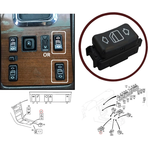Mercedes Uyumlu E W124 W126 W201 W463 İçin Sağ Kapı Cam Açma Düğmesi - 2