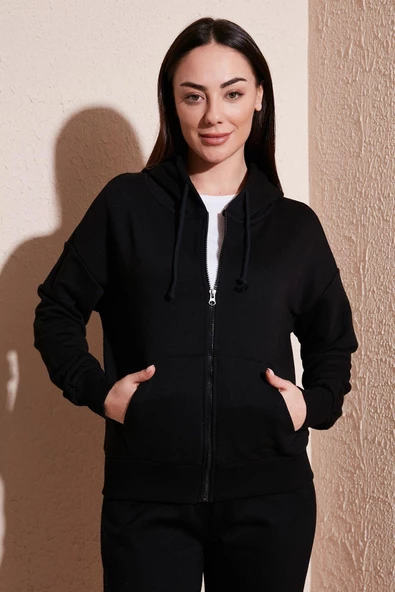 FASHION FRIENDS KADIN FERMUARLI KAPÜŞONLU SWEAT 24K0852K1 - 3