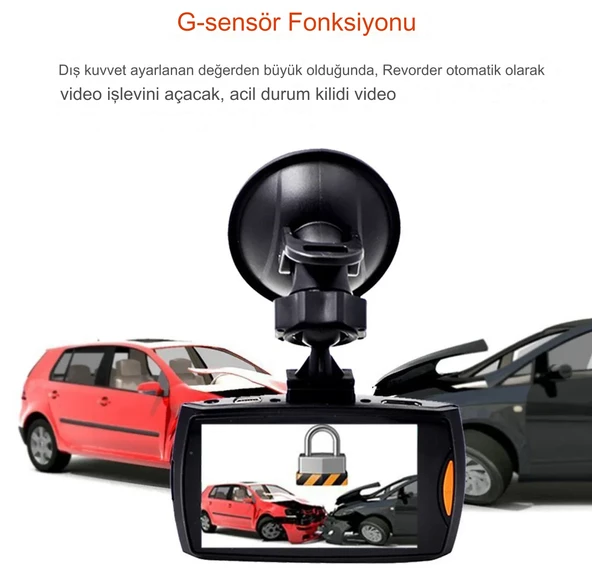 1080P FHD Araba Kamerası, 6 Adet Dolgu Işığı, 2.7 İnç Ekran Araç Kameraları, Yerçekimi Sensörü Desteği, Çarpışma Sensörü, Hareket Algılama - 2
