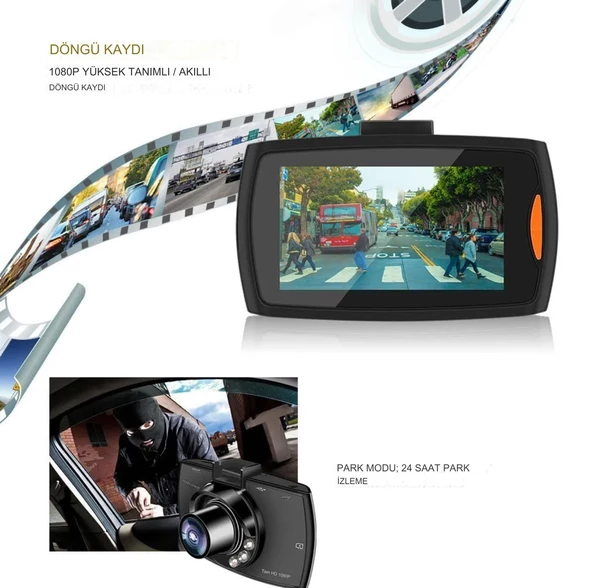 1080P FHD Araba Kamerası, 6 Adet Dolgu Işığı, 2.7 İnç Ekran Araç Kameraları, Yerçekimi Sensörü Desteği, Çarpışma Sensörü, Hareket Algılama - 4