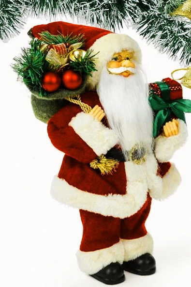 Yılbaşı Süsü Noel Baba Biblo Figür Büyük Boy 32cm -  Hediyeleri ve Çuvalı ile... - 6