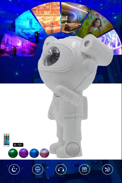 Mini Astronot Galaksi Işık Projektör Led Işıklı Gece Lambalı Yıldızlı Bluetooth Hoparlör Müzik Çalar - 2
