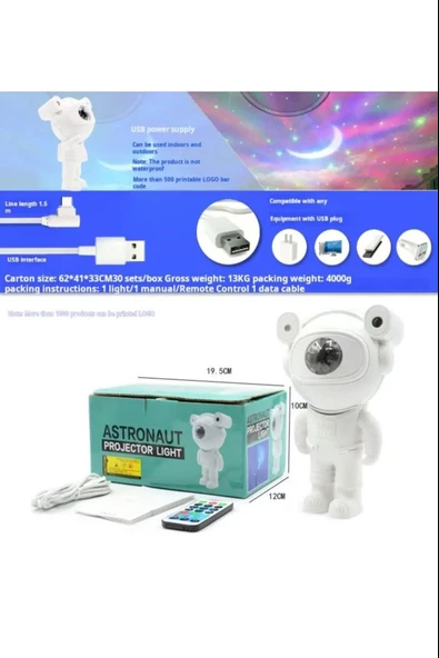 Mini Astronot Galaksi Işık Projektör Led Işıklı Gece Lambalı Yıldızlı Bluetooth Hoparlör Müzik Çalar - 4