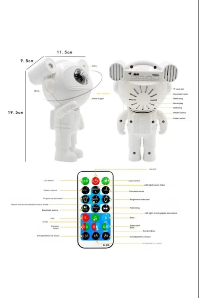 Mini Astronot Galaksi Işık Projektör Led Işıklı Gece Lambalı Yıldızlı Bluetooth Hoparlör Müzik Çalar - 6