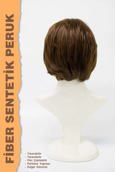 Perçemli Düz Kısa Boy Fiber Sentetik Peruk - Resim 5