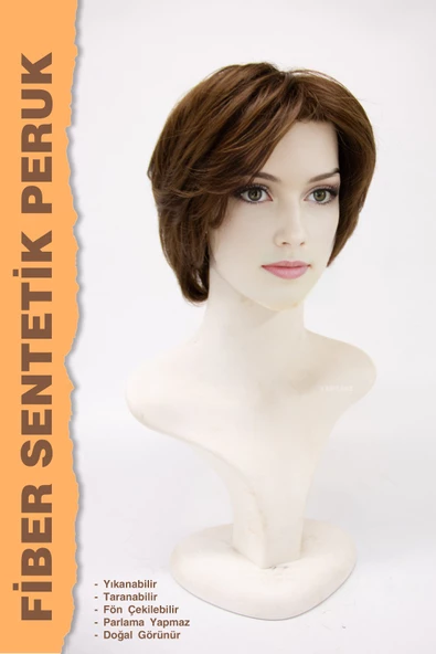 Perçemli Düz Kısa Boy Fiber Sentetik Peruk - Resim 4