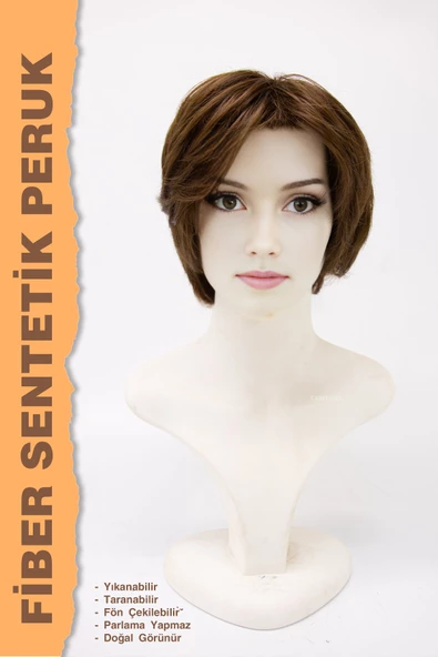 Perçemli Düz Kısa Boy Fiber Sentetik Peruk - Resim 2