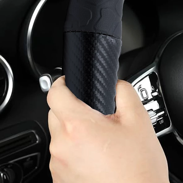Oto Geçme Direksiyon Kılıfı Karbon Desenli Suni Deri Siyah Renk TEQ-010BK/BK - 3