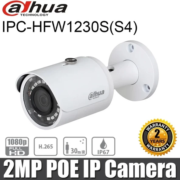 Dahua IPC-HFW1230S-S-0360B-S4 2MP 3.6MM STARLIGHT SDKARTLI IR BULLET POE IP KAMERA