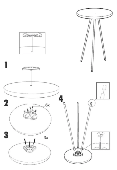 Zigon Sehpa 3'lü Siyah Metal Ayak Efes 1017 - Resim 4