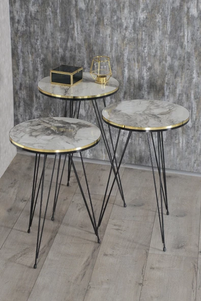 Zigon Sehpa Siyah Tel Ayak Çift Altın Efes 1048 - Resim 2