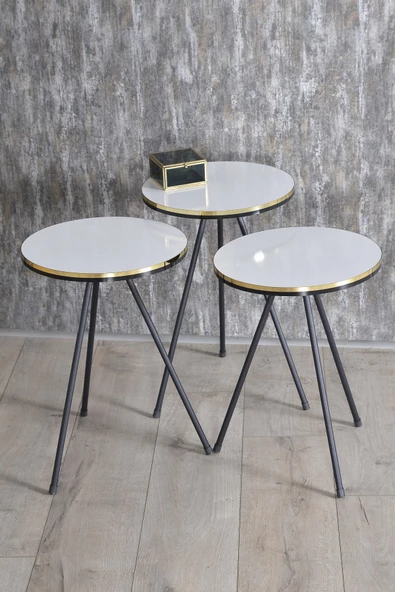 Zigon Sehpa Siyah Metal Ayak Çift Altın Beyaz 1078 ürün görseli 1