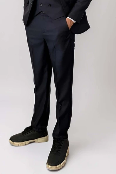 Erkek Çocuk Blazer Ceketli, Cepken Yelekli Siyah Takım Elbise 5-9 Yaş - 5
