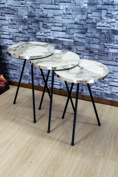 Zigon Sehpa 3'lü Siyah Metal Ayak Gümüş Efes 1071 - Resim 3