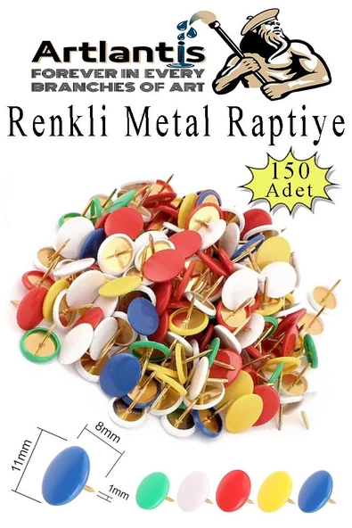 Renkli Raptiye 150 Adet 1 Paket Pvc Kaplı Başlıklı Raptiye Plastik Yuvarlak Düğmeli Raptiye Pano Okul Ofis Büro Ev