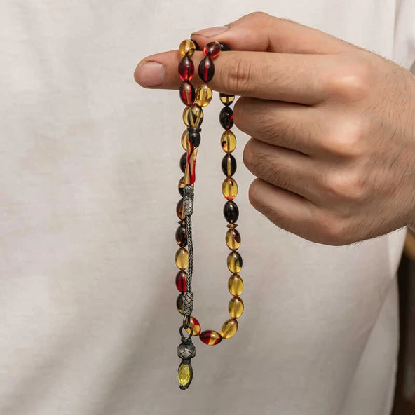 Himarry Gümüş 1000 Ayar Kazaz Püsküllü Sıkma Kehribar Tesbih - 2