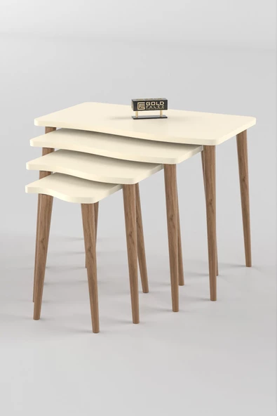 Zigon Sehpa Ahşap 4'lü Krem KR - Resim 4