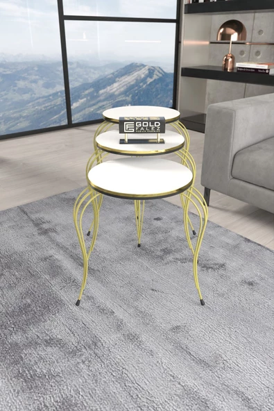 ZİGON SEHPA LÜKENS ÇİFT GOLD BEYAZ ürün görseli 1