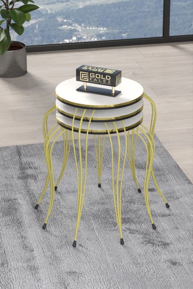 ZİGON SEHPA LÜKENS ÇİFT GOLD BEYAZ - Resim 2