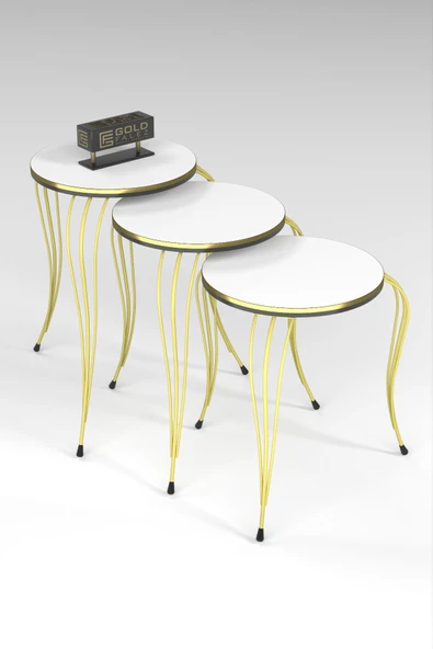 ZİGON SEHPA LÜKENS ÇİFT GOLD BEYAZ - Resim 4