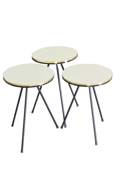 Orta Sehpa Krem Elips Metal Ayak Gold - Resim 2