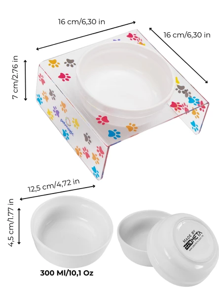 Petmagic Akrilik Beyaz Seramik Tekli Evcil Hayvan Kedi ve Mini Irk Köpek Mama Kabı-Şeffaf Pati - 4