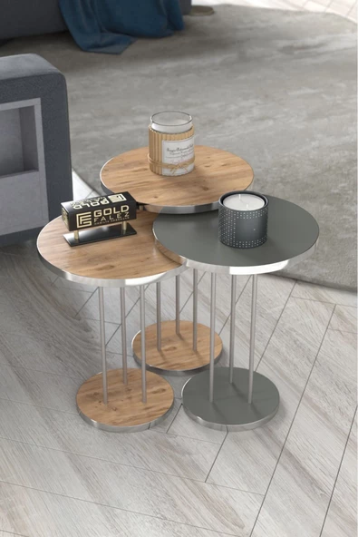 Zigon Sehpa Terra Gümüş Ceviz Antrasit - Resim 3