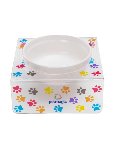 Petmagic Akrilik Beyaz Seramik Tekli Evcil Hayvan Kedi ve Mini Irk Köpek Mama Kabı-Şeffaf Pati - 2