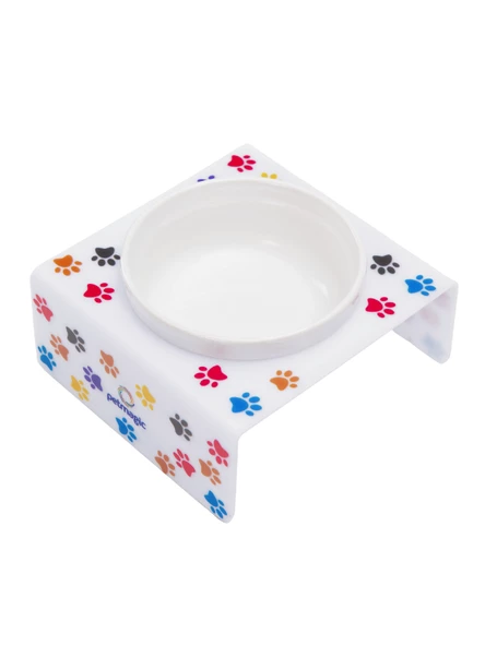 Petmagic Akrilik Beyaz Seramik Tekli Evcil Hayvan Kedi ve Mini Irk Köpek Mama Kabı-Beyaz Pati - 3
