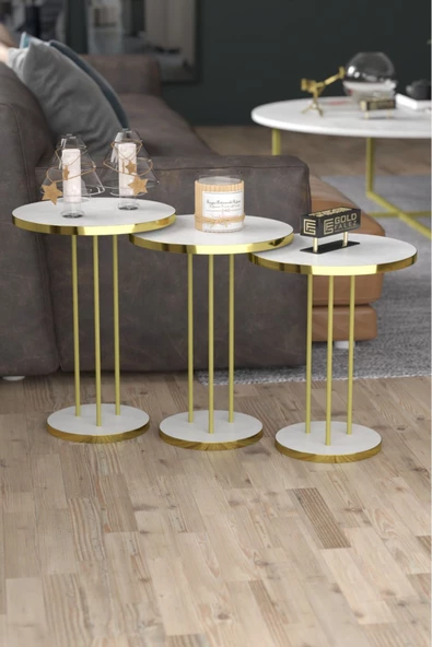 Zigon Sehpa Terra Gold Beyaz - Resim 2