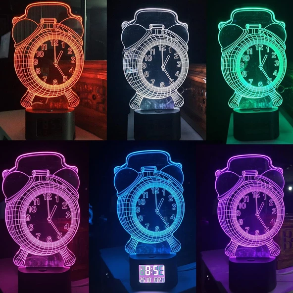 UpWay 3D İllüzyonlu RGB Işık Animasyonlu Çalar Masa Saati Gece Lambası - 6