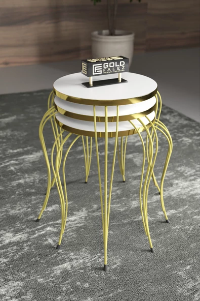 ZİGON SEHPA LÜKENS GOLD BEYAZ - Resim 2