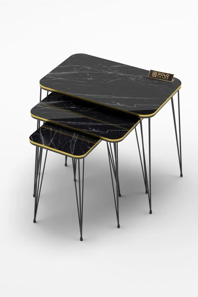 Zigon Sehpa Kr Çift Bendir Tel Siyah Ayak - Resim 2