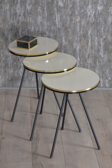 Orta Sehpa Krem Kr Metal Ayak Gold - Resim 4