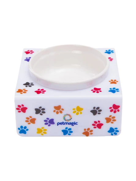 Petmagic Akrilik Beyaz Seramik Tekli Evcil Hayvan Kedi ve Mini Irk Köpek Mama Kabı-Beyaz Pati - 2