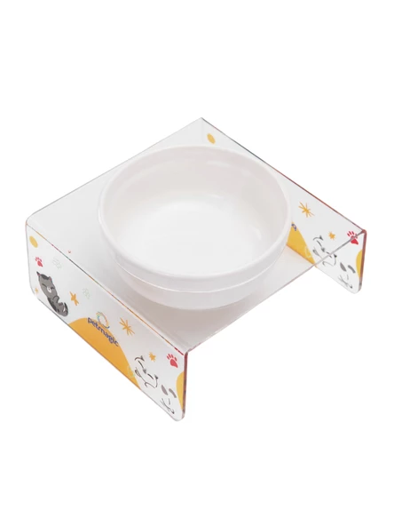Petmagic Akrilik Beyaz Seramik Tekli Evcil Hayvan Kedi ve Mini Irk Köpek Mama Kabı-YuvarlananKedi - Resim 3
