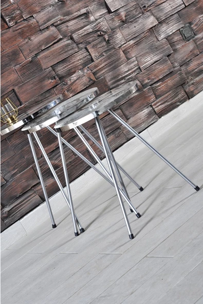 Orta Sehpa Gümüş  Elips Siyah Metal Ayak - Resim 3