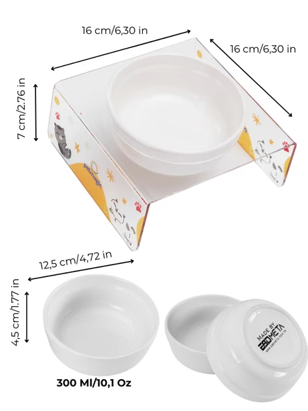 Petmagic Akrilik Beyaz Seramik Tekli Evcil Hayvan Kedi ve Mini Irk Köpek Mama Kabı-YuvarlananKedi - Resim 4