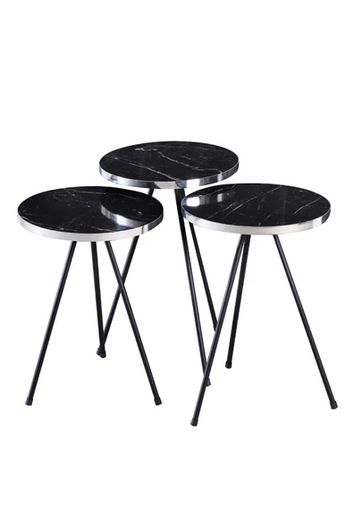 Zigon Sehpa Siyah Tel Ayak Çift Altın Bendir - Resim 6