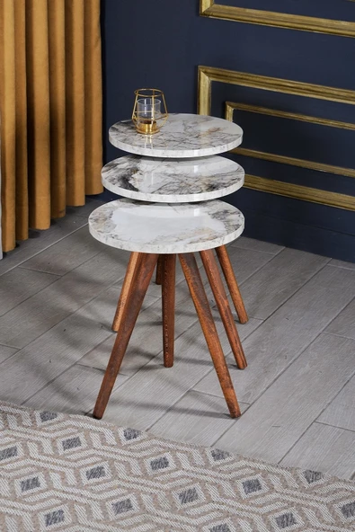 Zigon Sehpa 3'lü Ahşap Orjinal Torna Ayak Efes 2083 - Resim 2