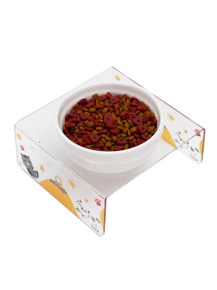 Petmagic Akrilik Beyaz Seramik Tekli Evcil Hayvan Kedi ve Mini Irk Köpek Mama Kabı-YuvarlananKedi